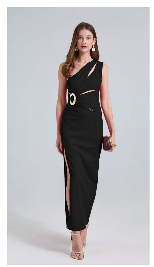 Vestido lapiz 1 hombro negro