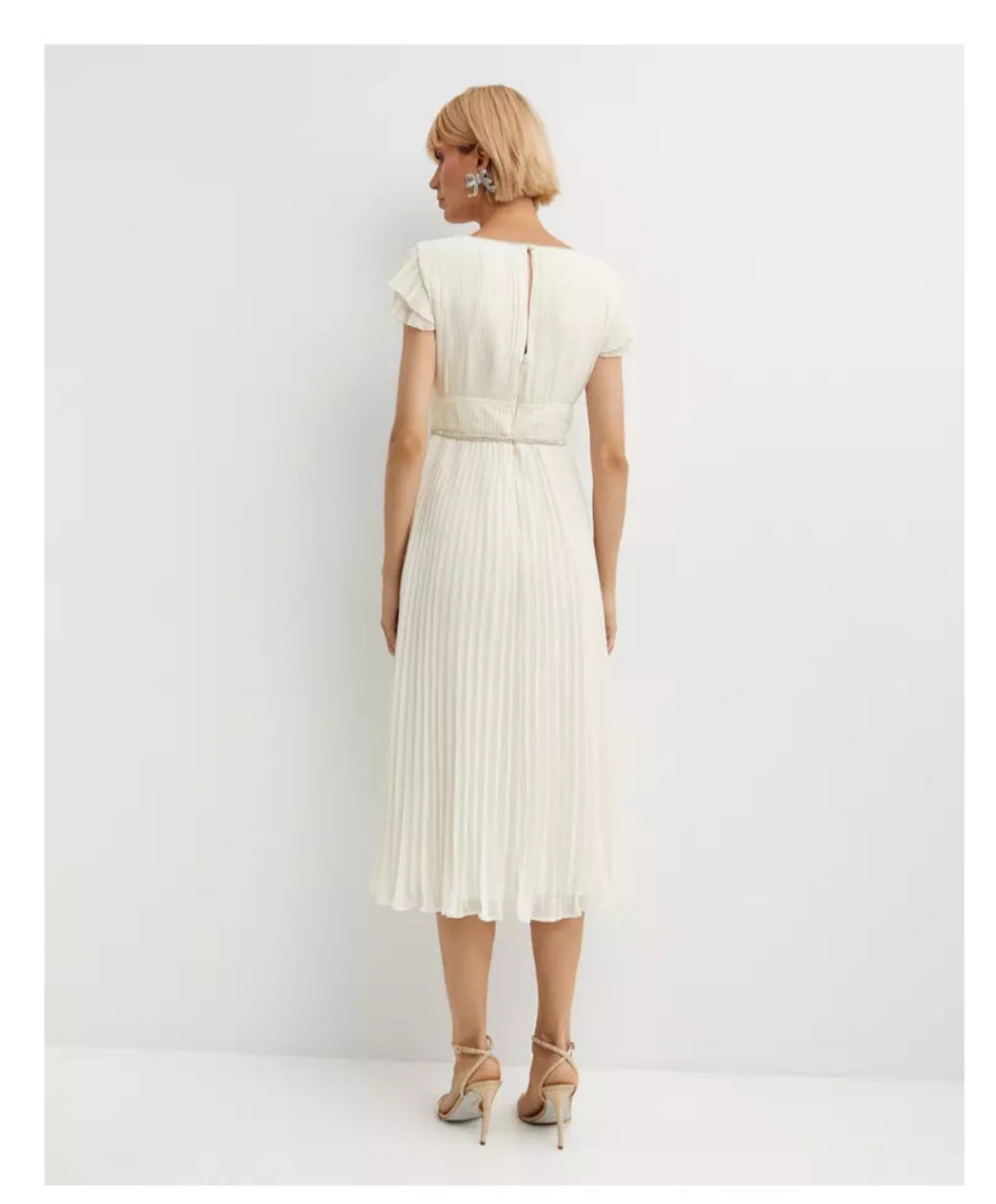 Vestido midi plisado hueso