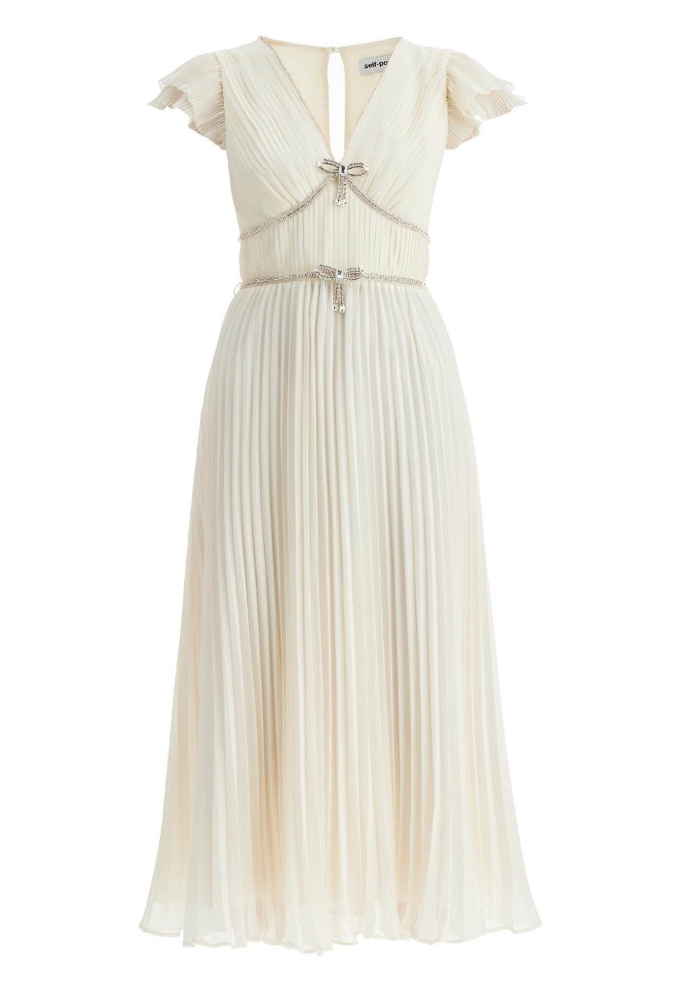 Vestido midi plisado hueso