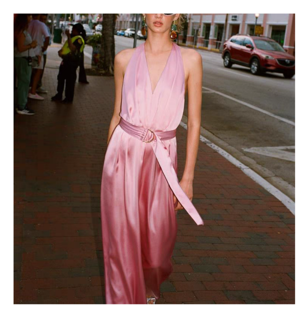 Jumpsuit rosa satinado