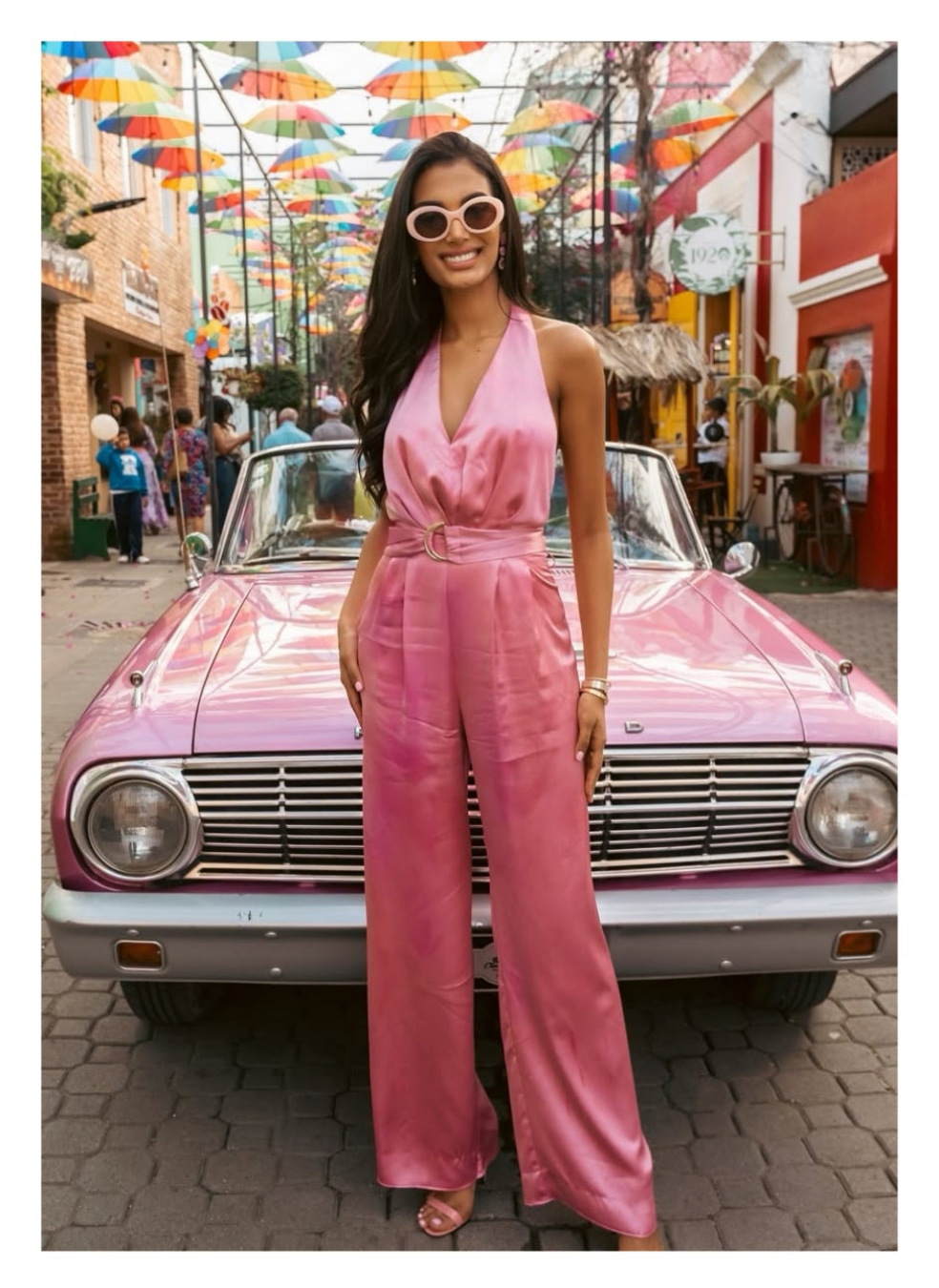 Jumpsuit rosa satinado