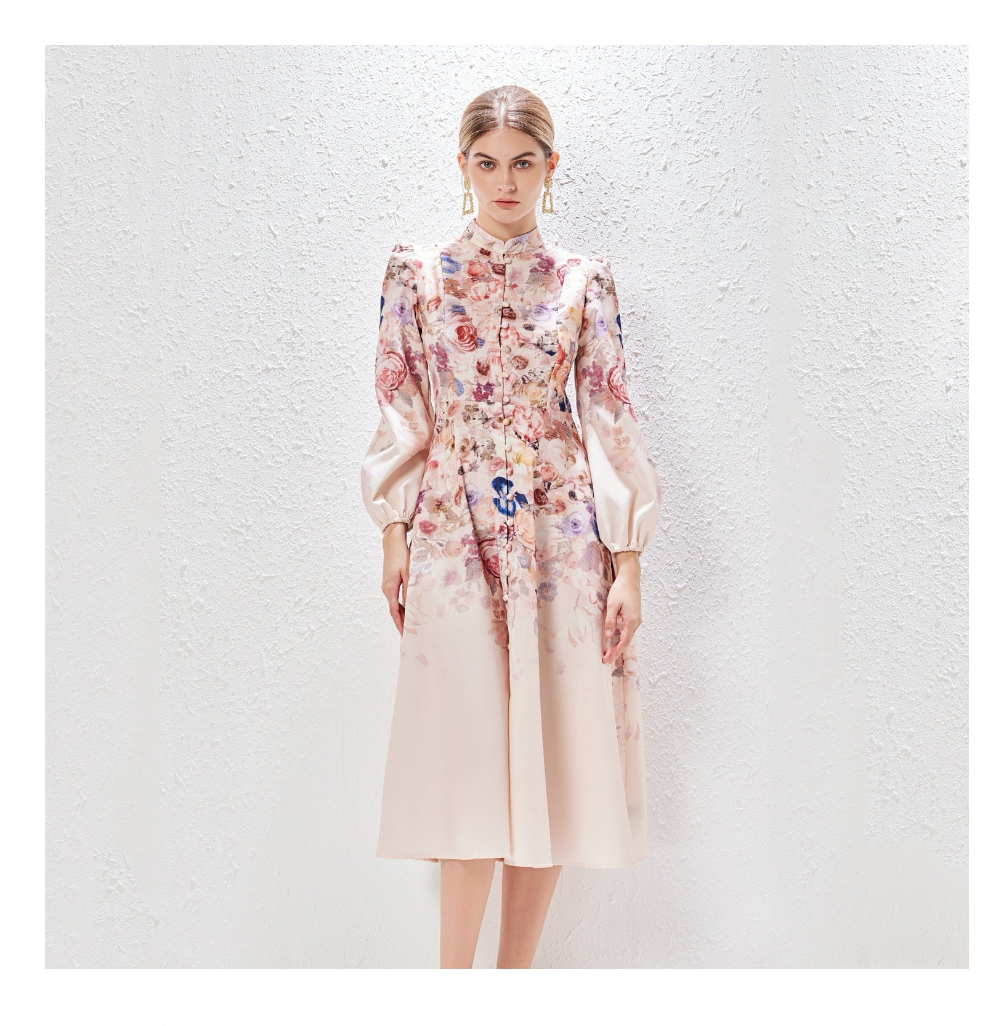 Vestido Bardot beige floreado