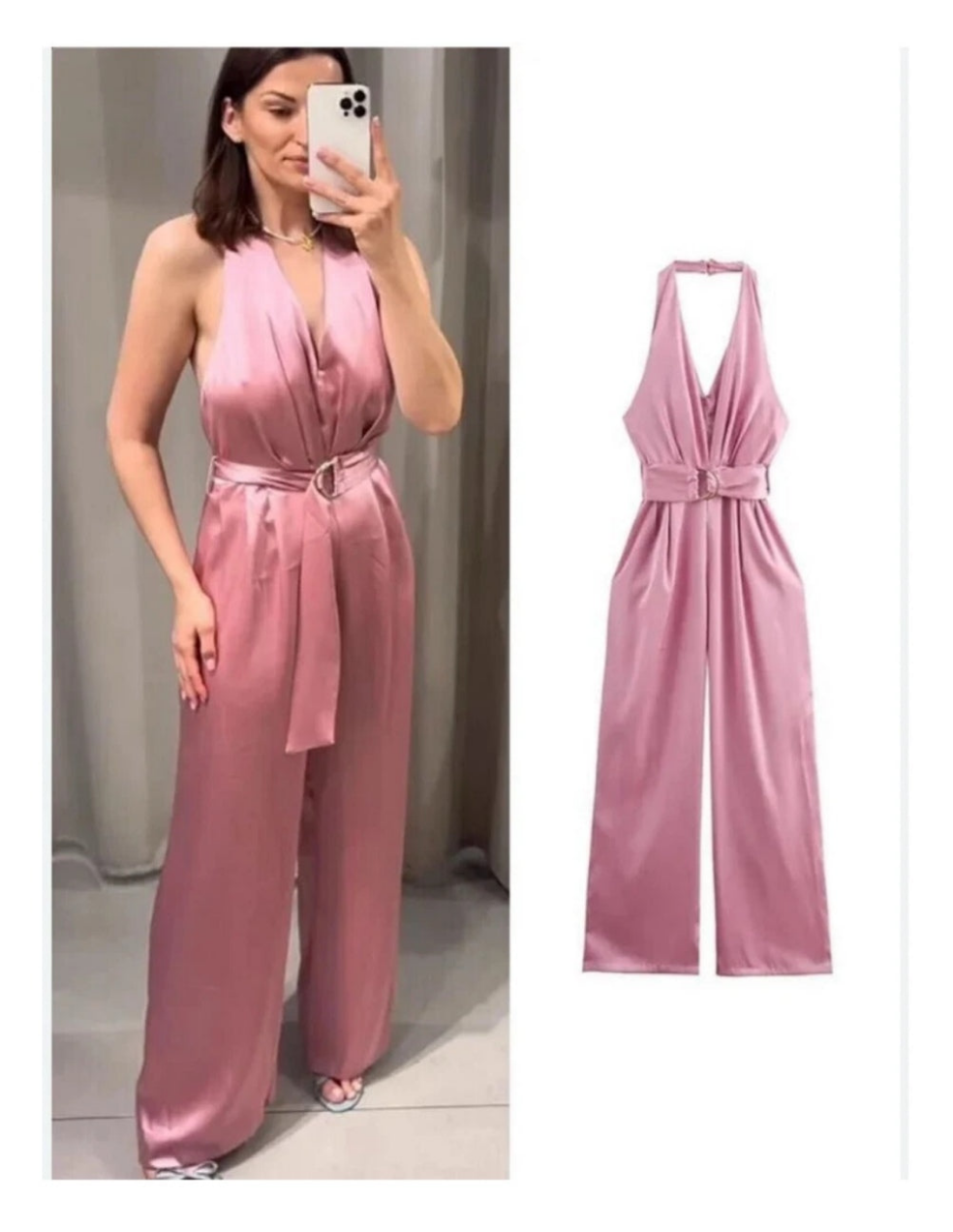 Jumpsuit rosa satinado