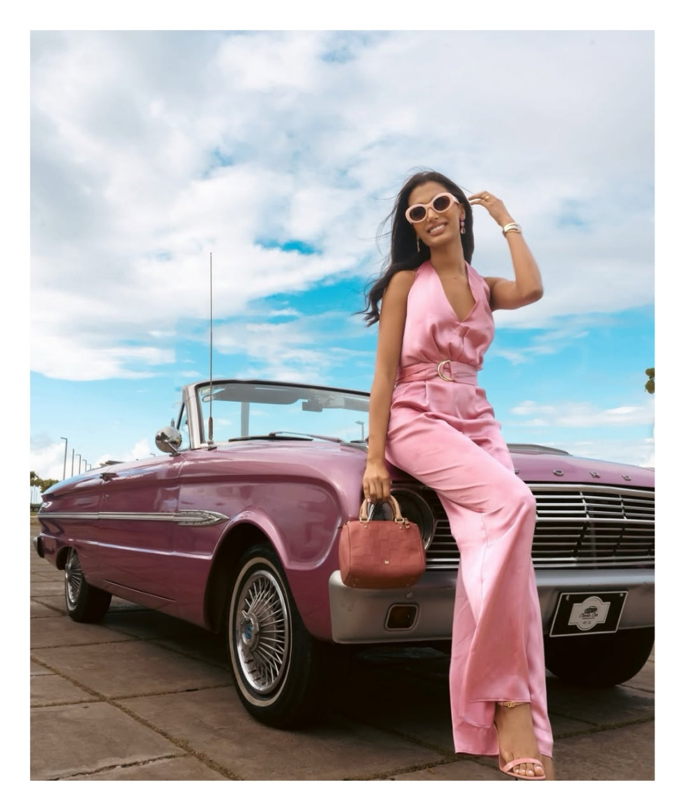 Jumpsuit rosa satinado