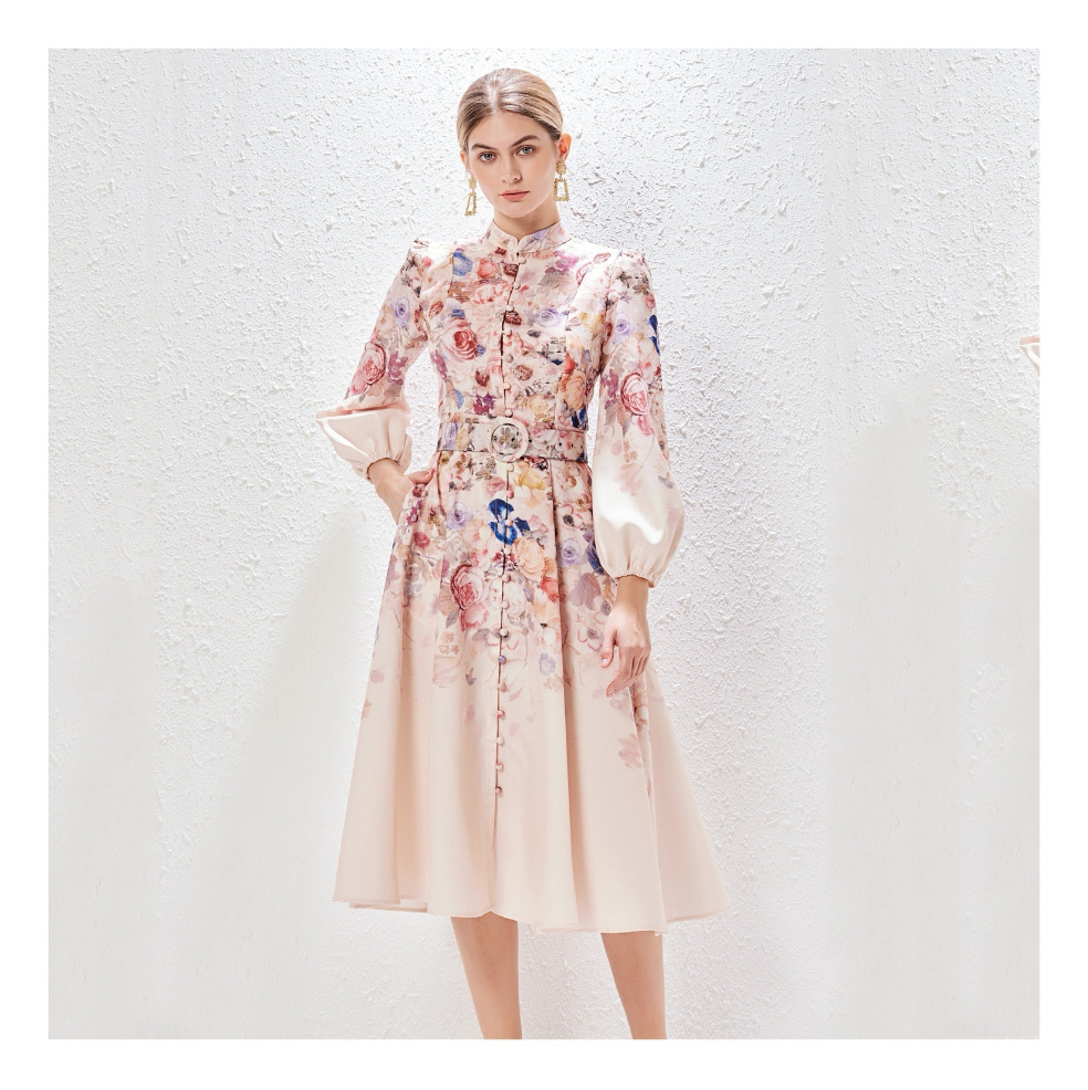 Vestido Bardot beige floreado