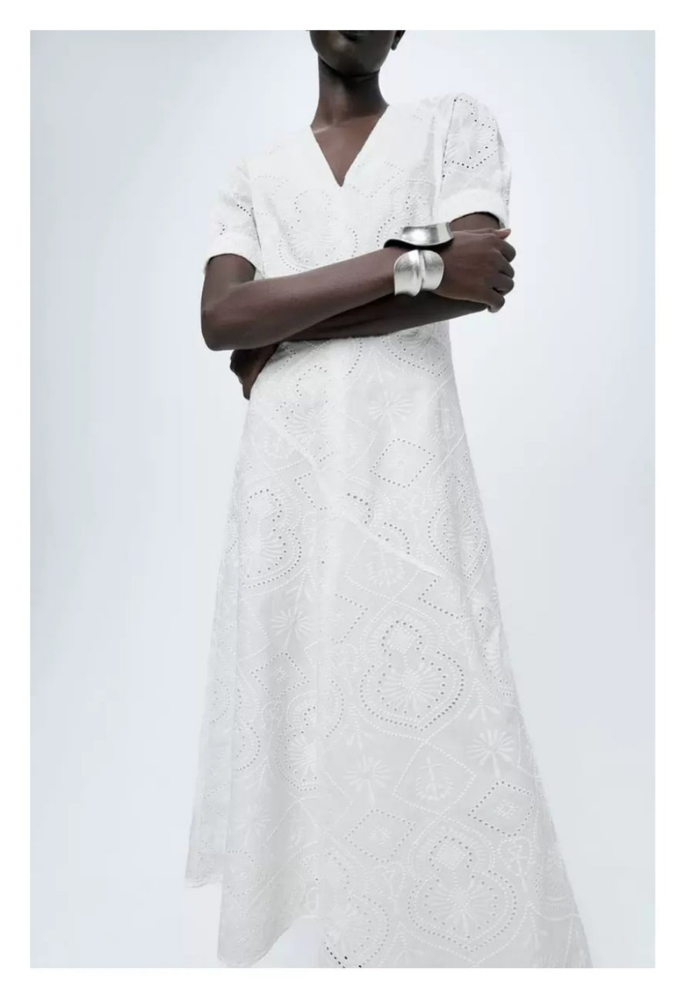 Vestido blanco midi manga corta