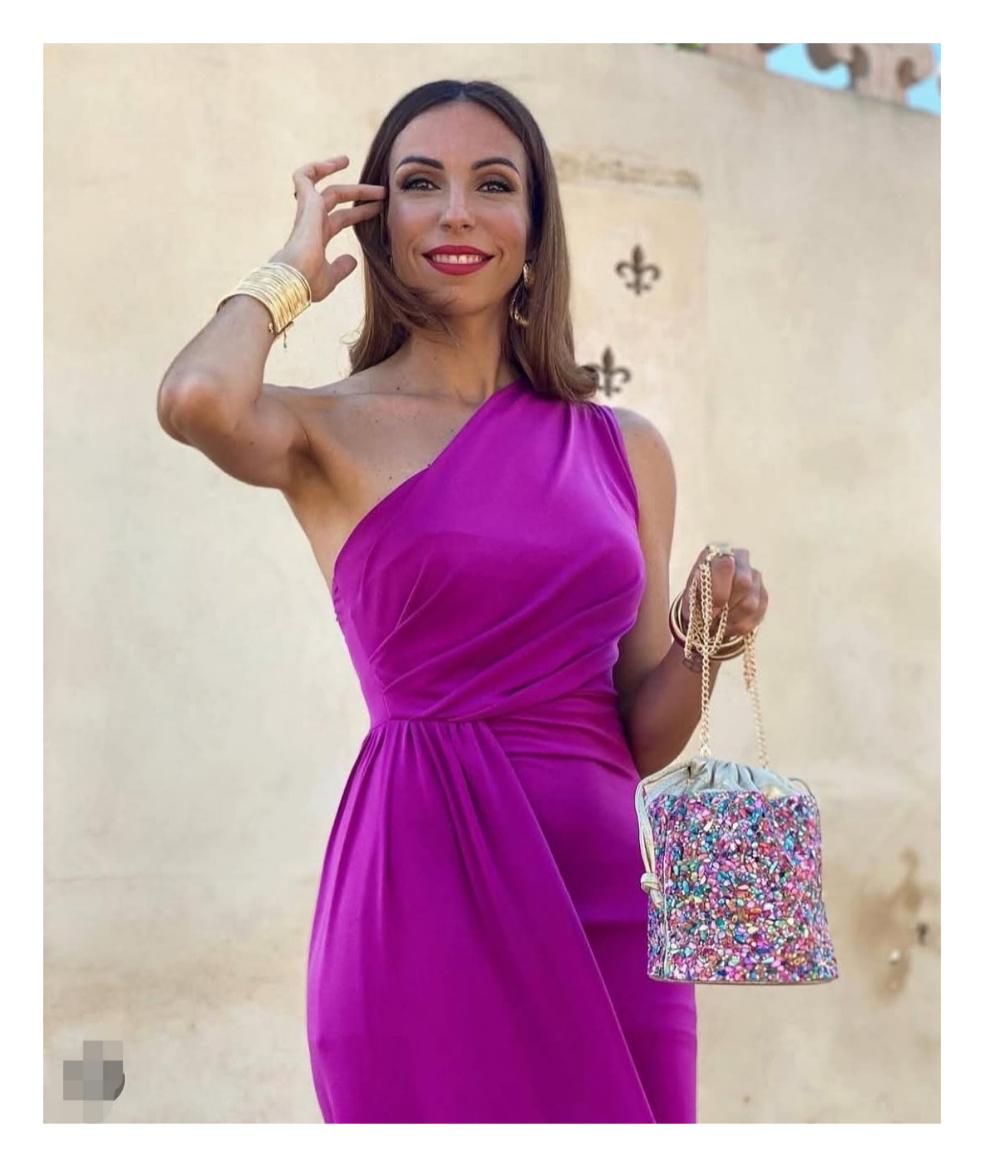Vestido morado 1 hombro