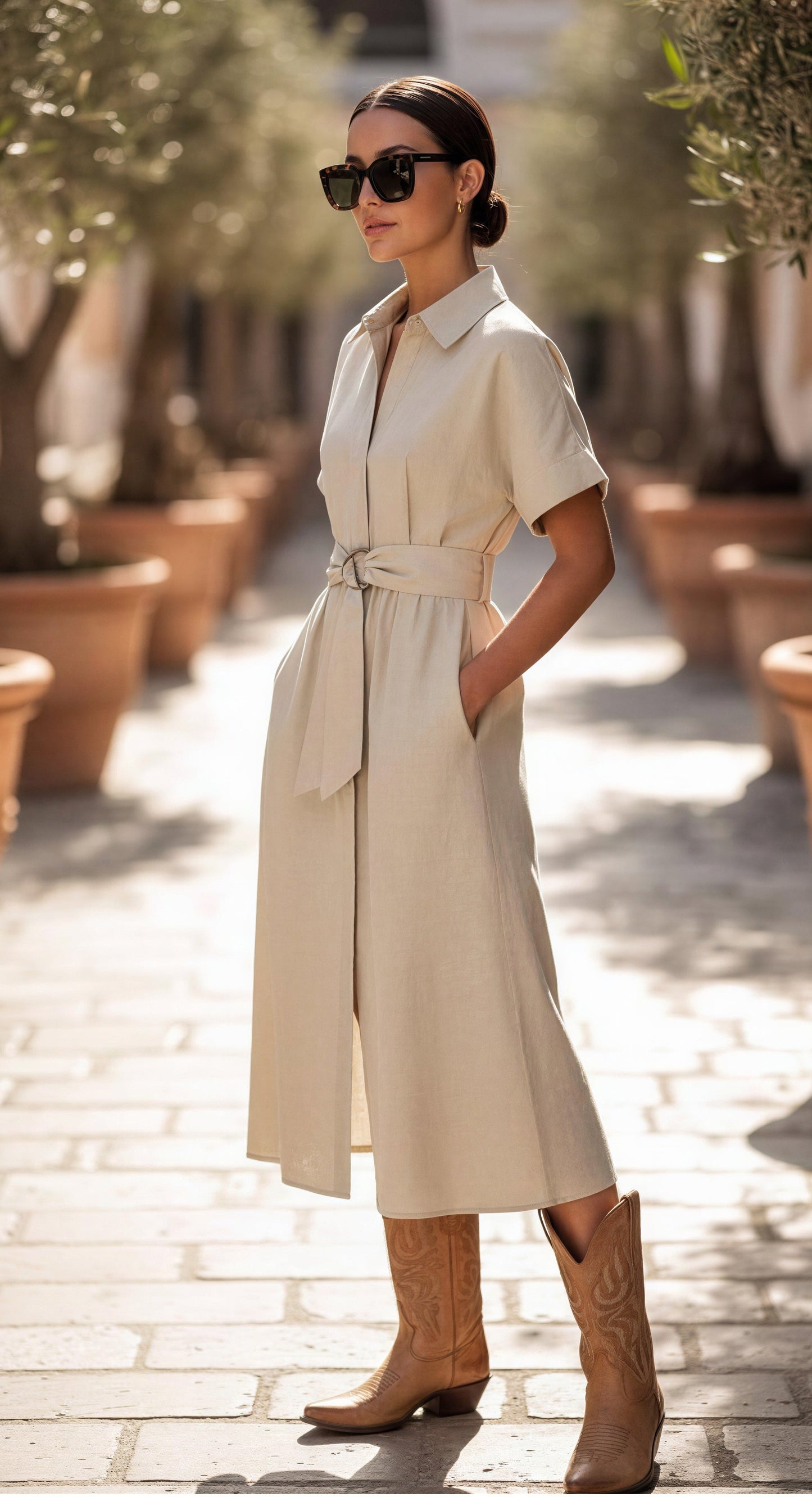 Vestido beige midi