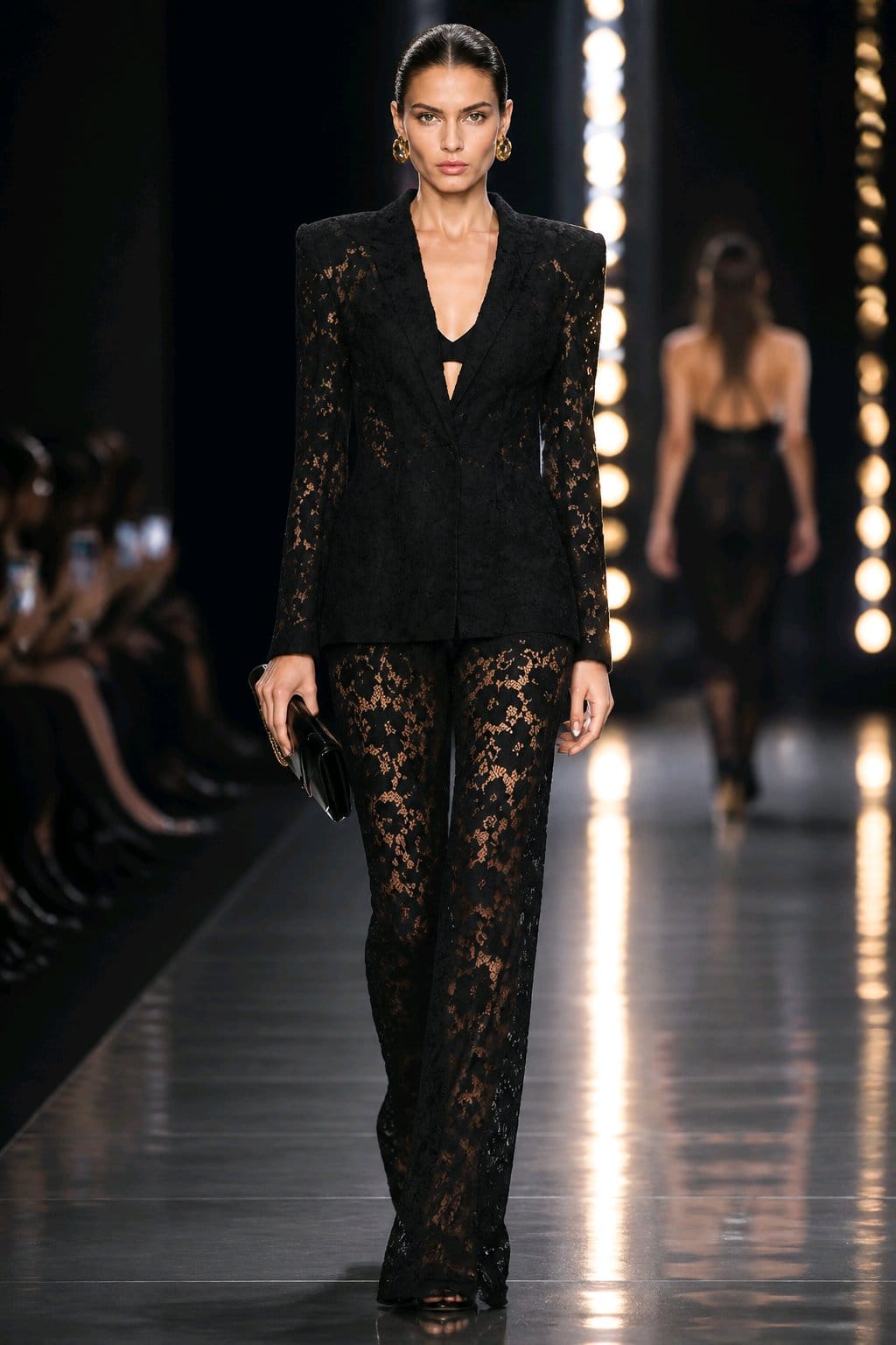 Conjunto traje sastre encaje negro