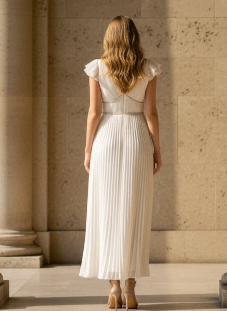 Vestido midi plisado hueso