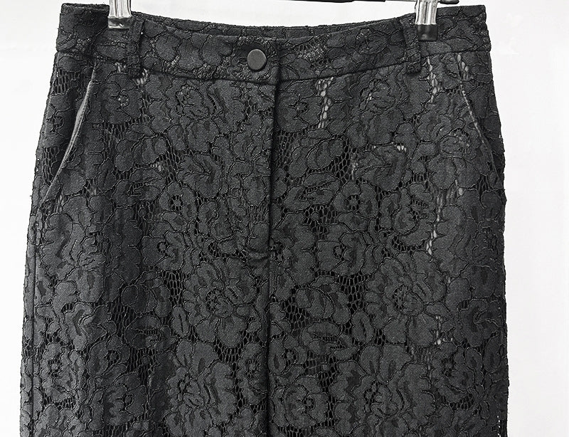Conjunto saco y pantalon negro encaje