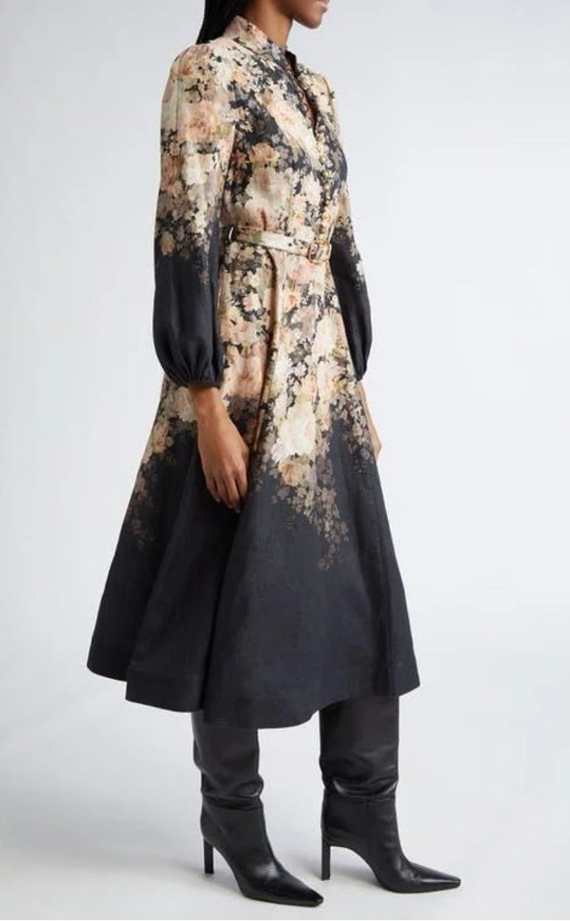 Vestido Paola negro flores midi