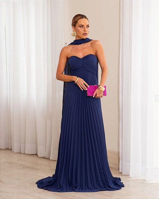 Vestido strapless azul marino