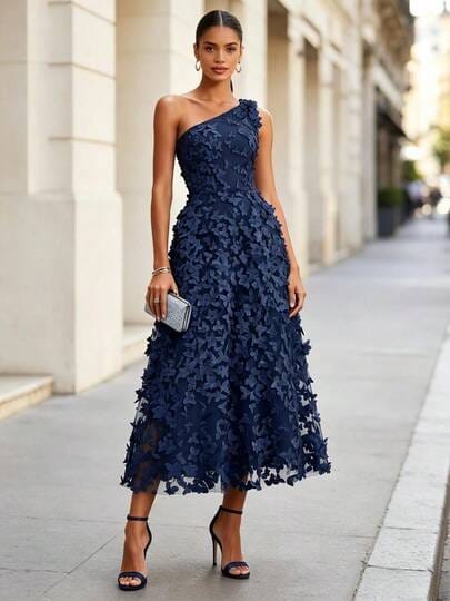 Vestido 1 hombro azul marino