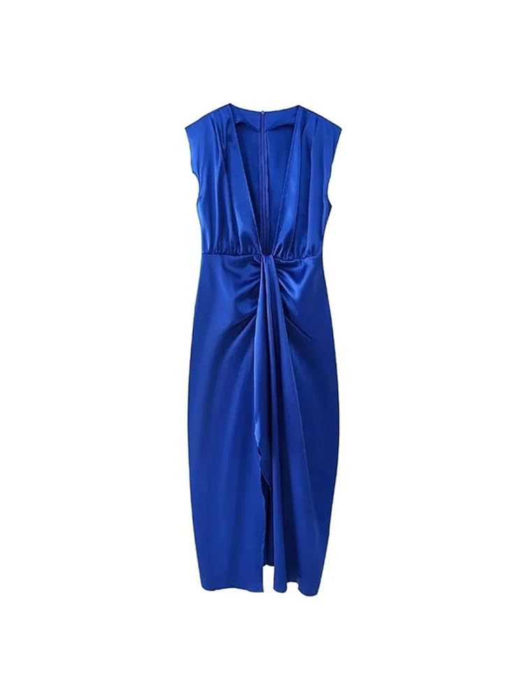 Vestido azul eléctrico midi escote en V