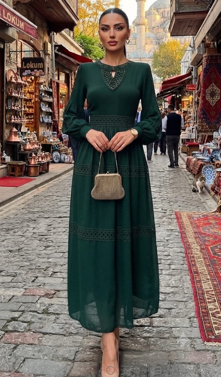Vestido verde esmeralda midi