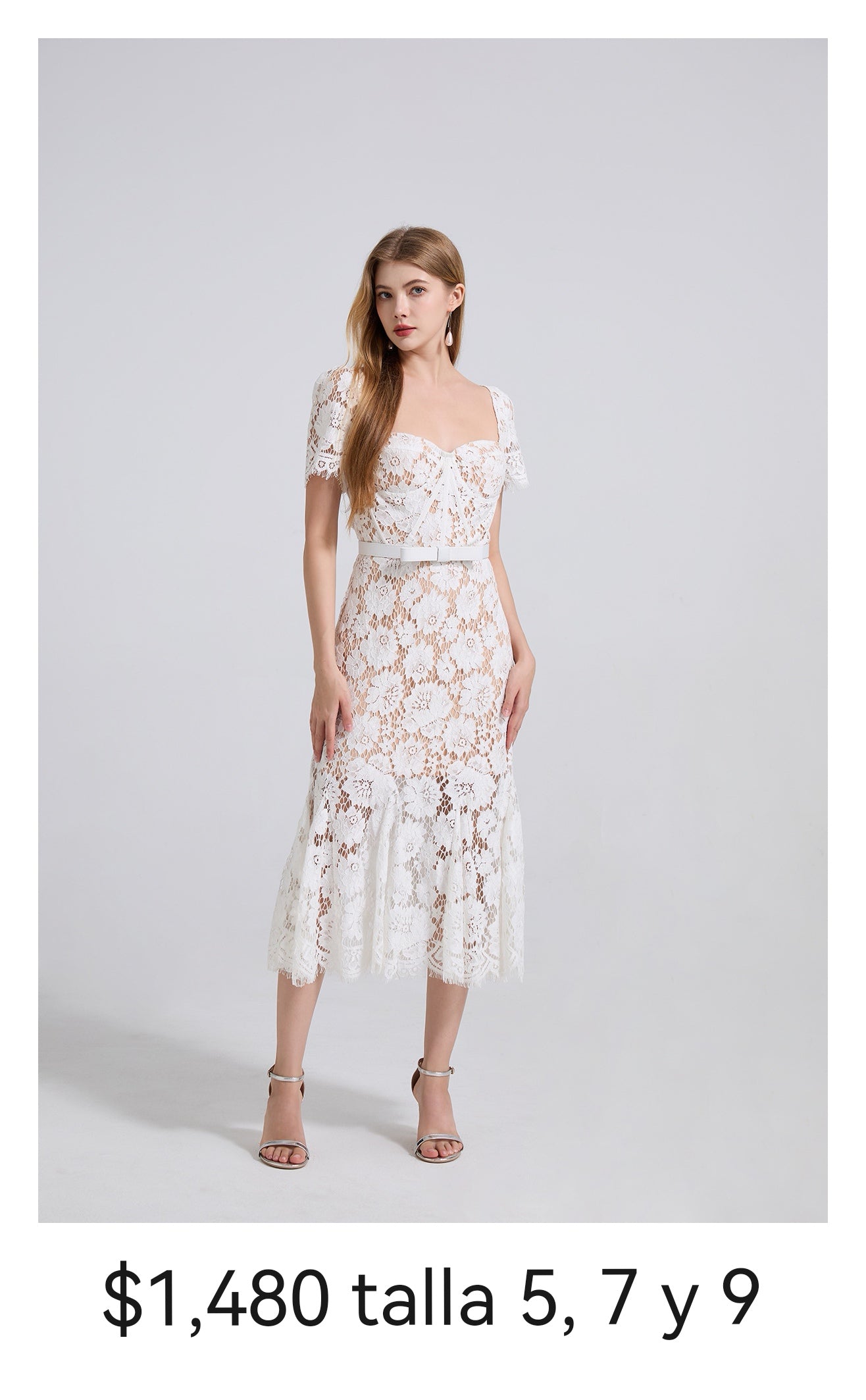 Vestido gipiur midi blanco nude