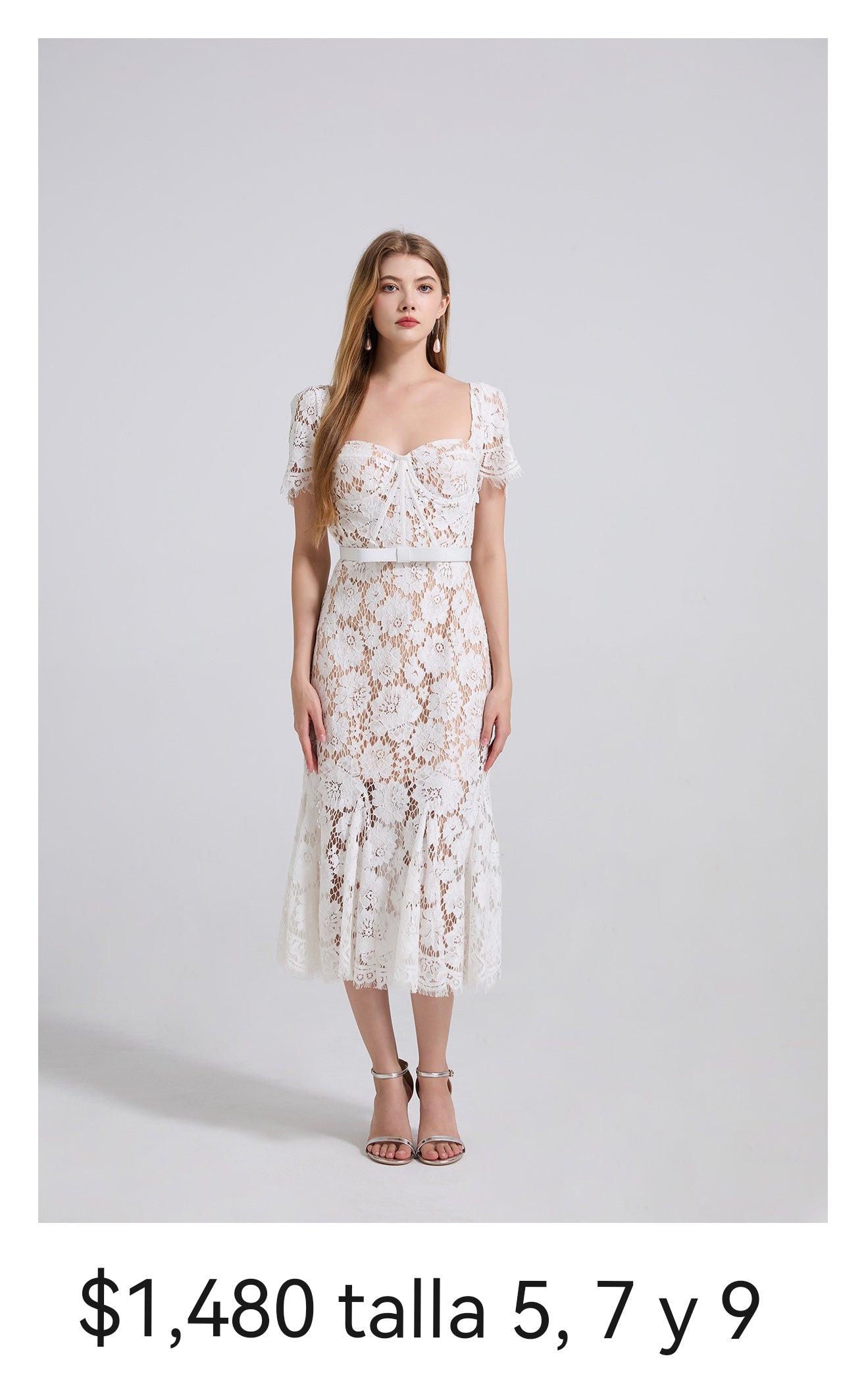 Vestido gipiur midi blanco nude