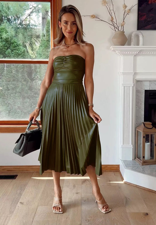 Vestido verde olivo vinipiel