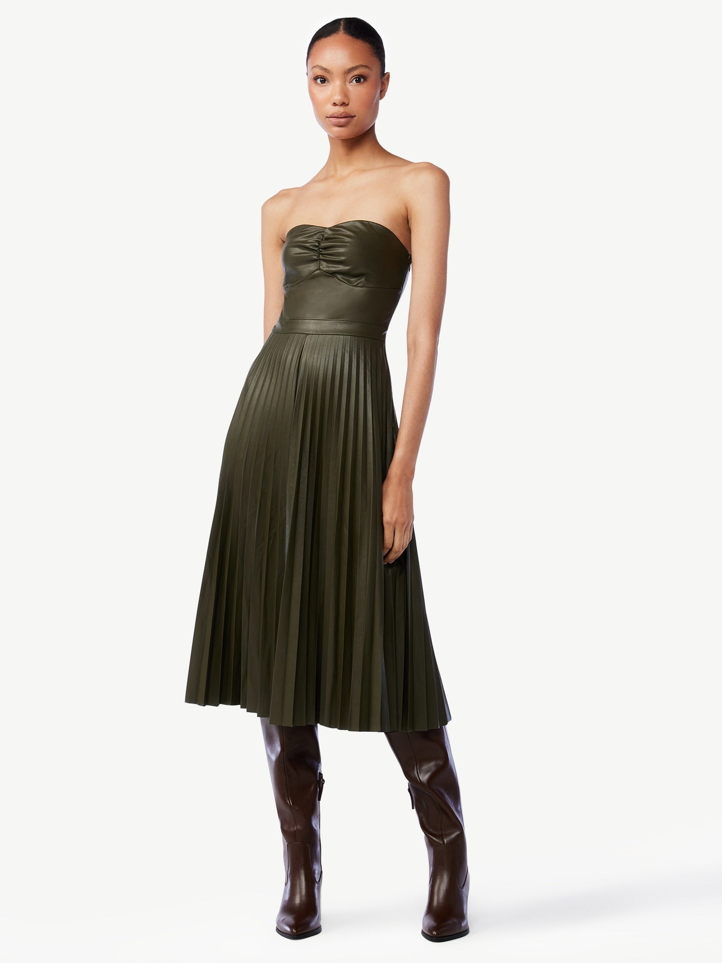 Vestido verde olivo vinipiel