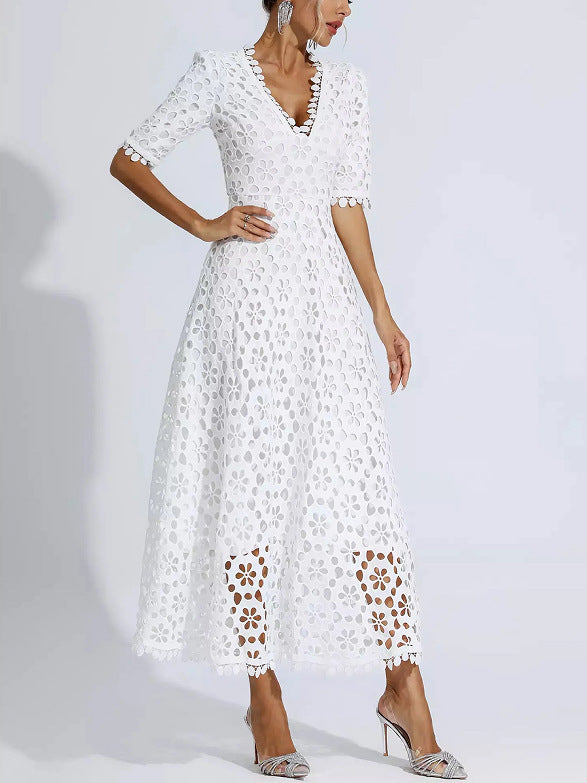 Vestido blanco, manga 3/4