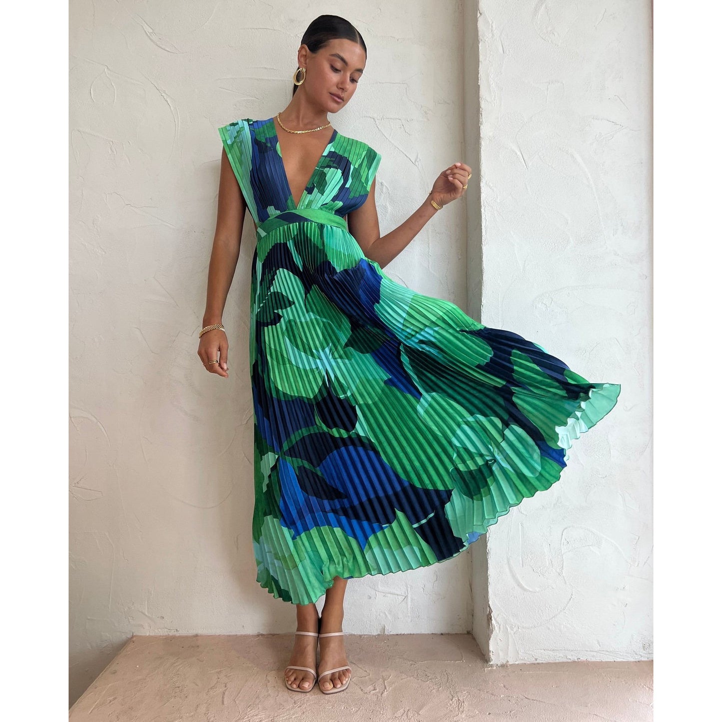 Vestido verde azul pisado