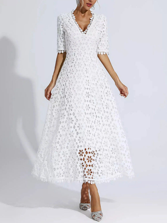 Vestido blanco, manga 3/4