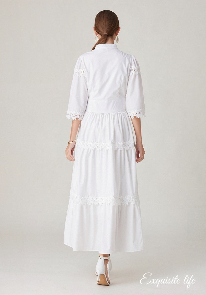 Vestido blanco midi cuello v