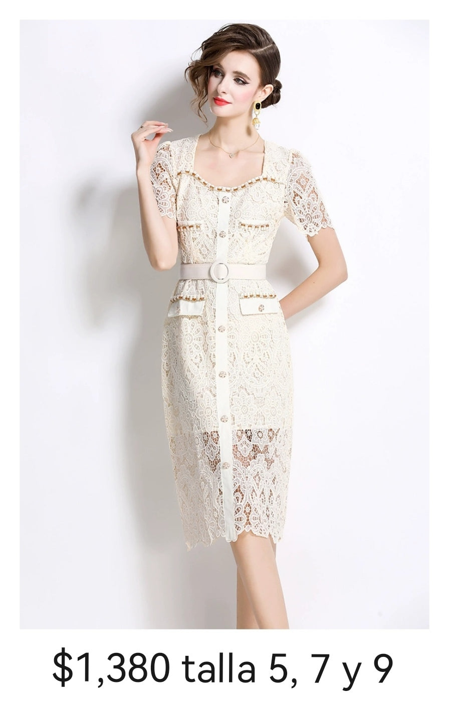 Vestido encaje beige