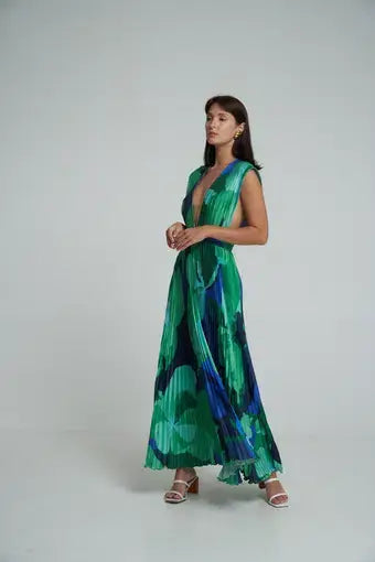 Vestido verde azul pisado