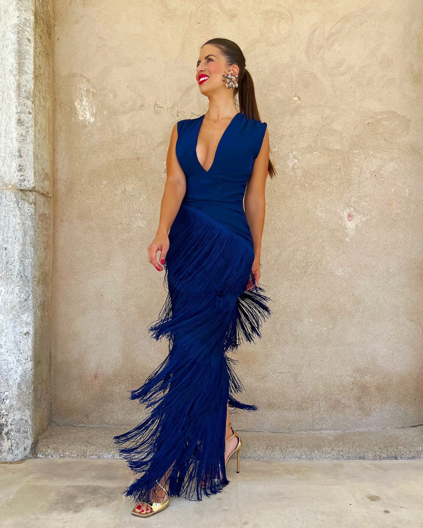 Vestido fleco azul plumbago