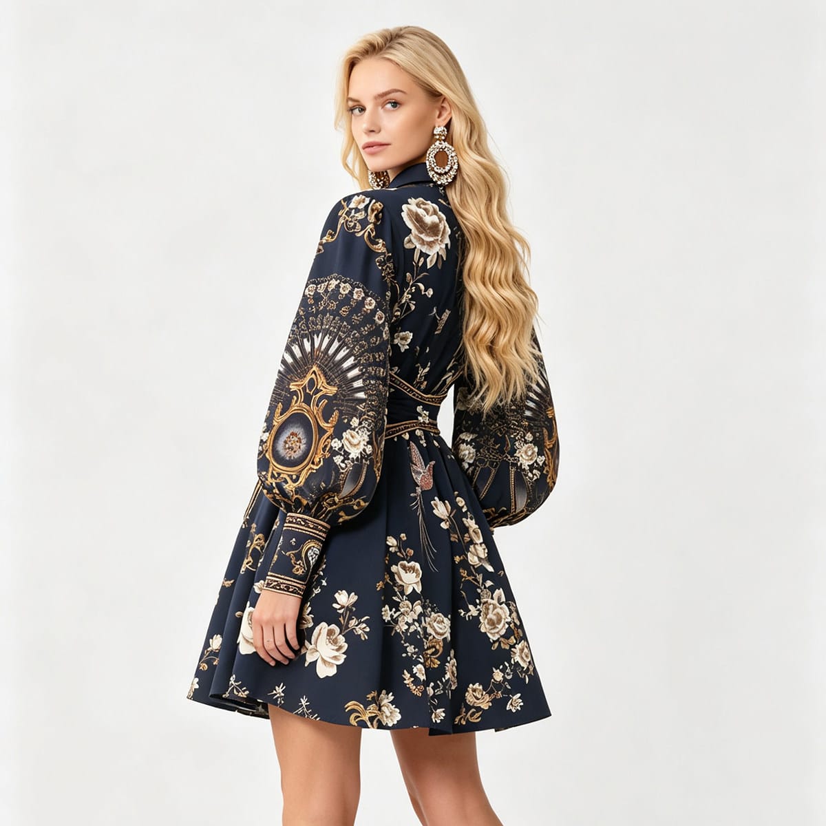 Vestido corto negro estampado
