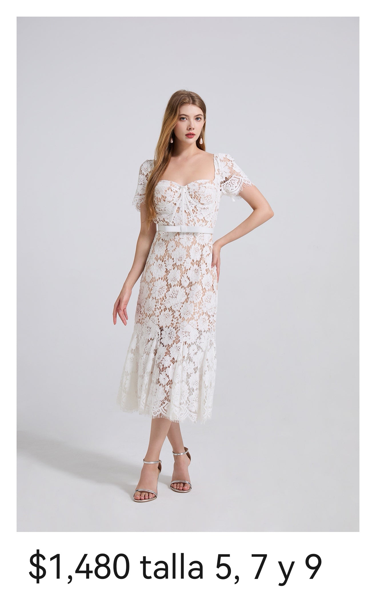 Vestido gipiur midi blanco nude