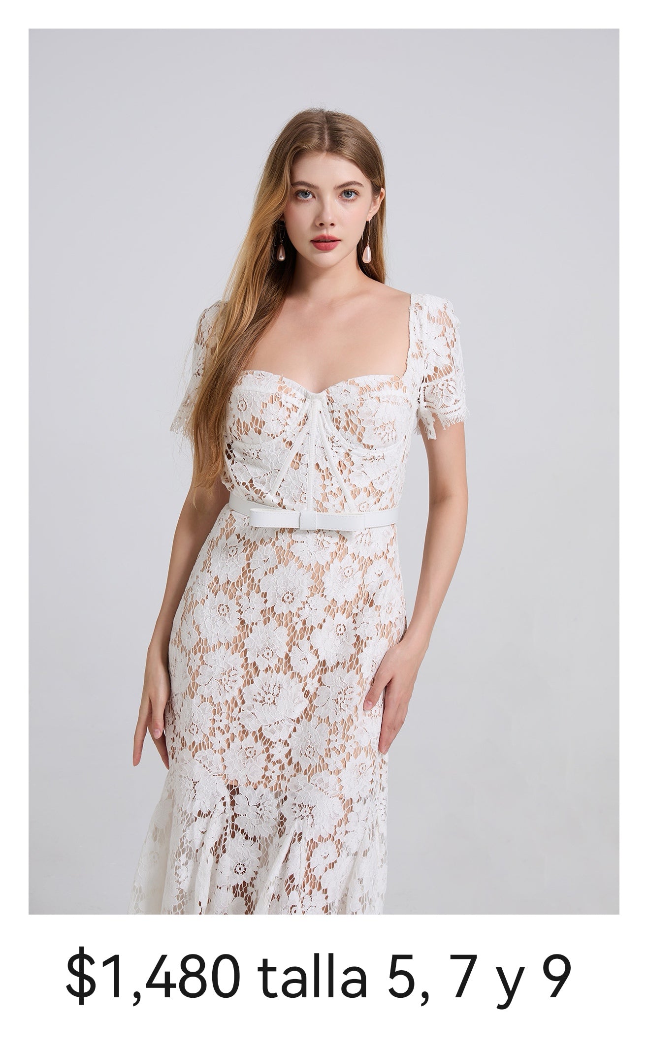 Vestido gipiur midi blanco nude