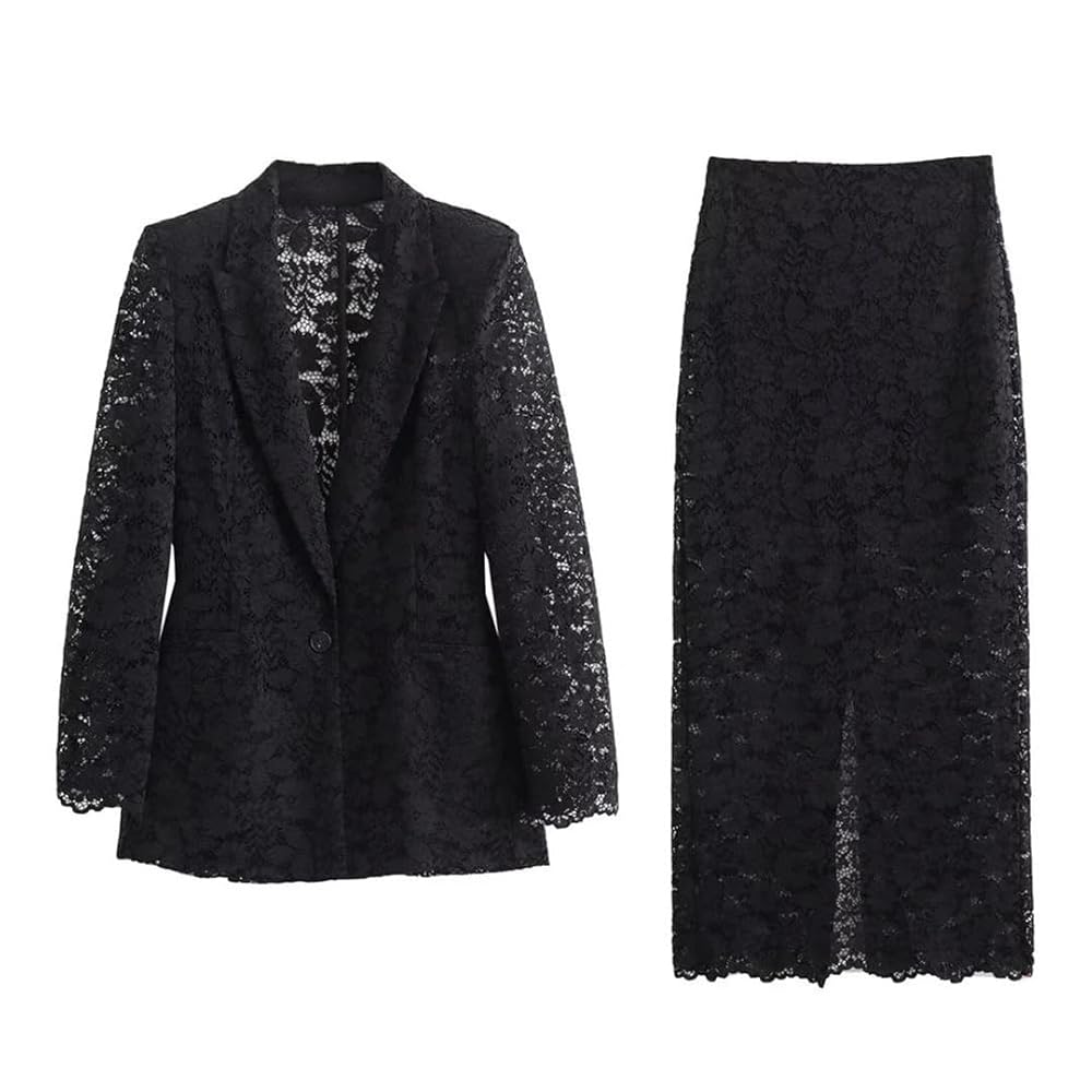 Conjunto saco y pantalon negro encaje