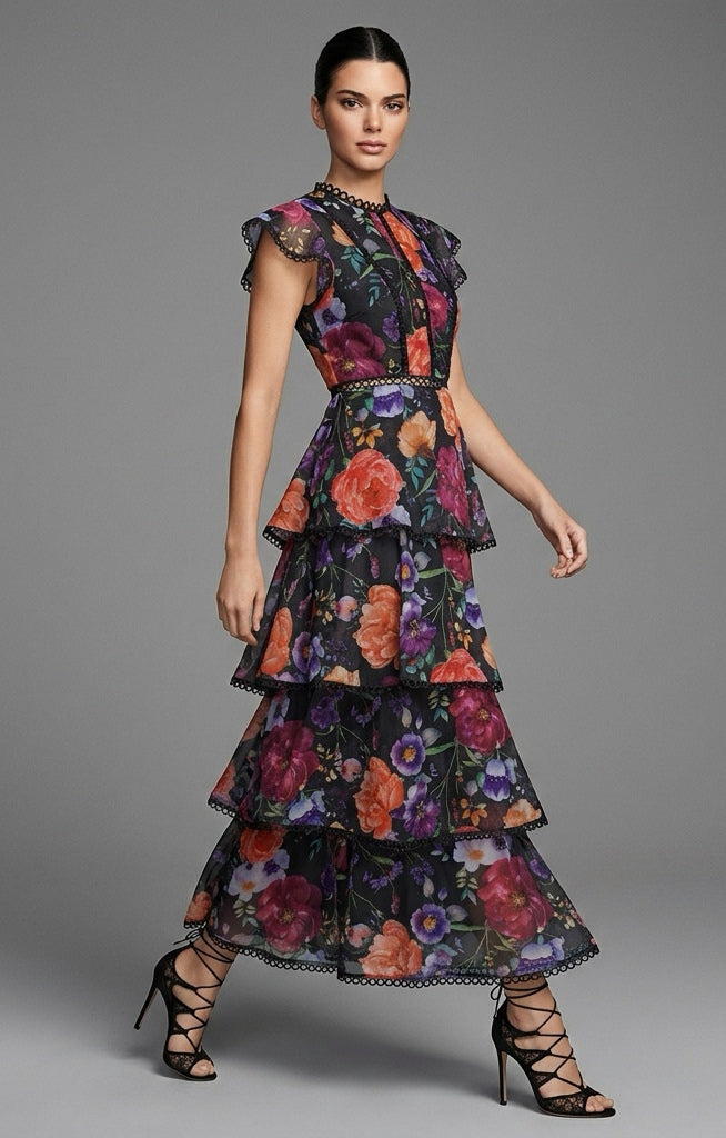 Vestido negro floral olanes