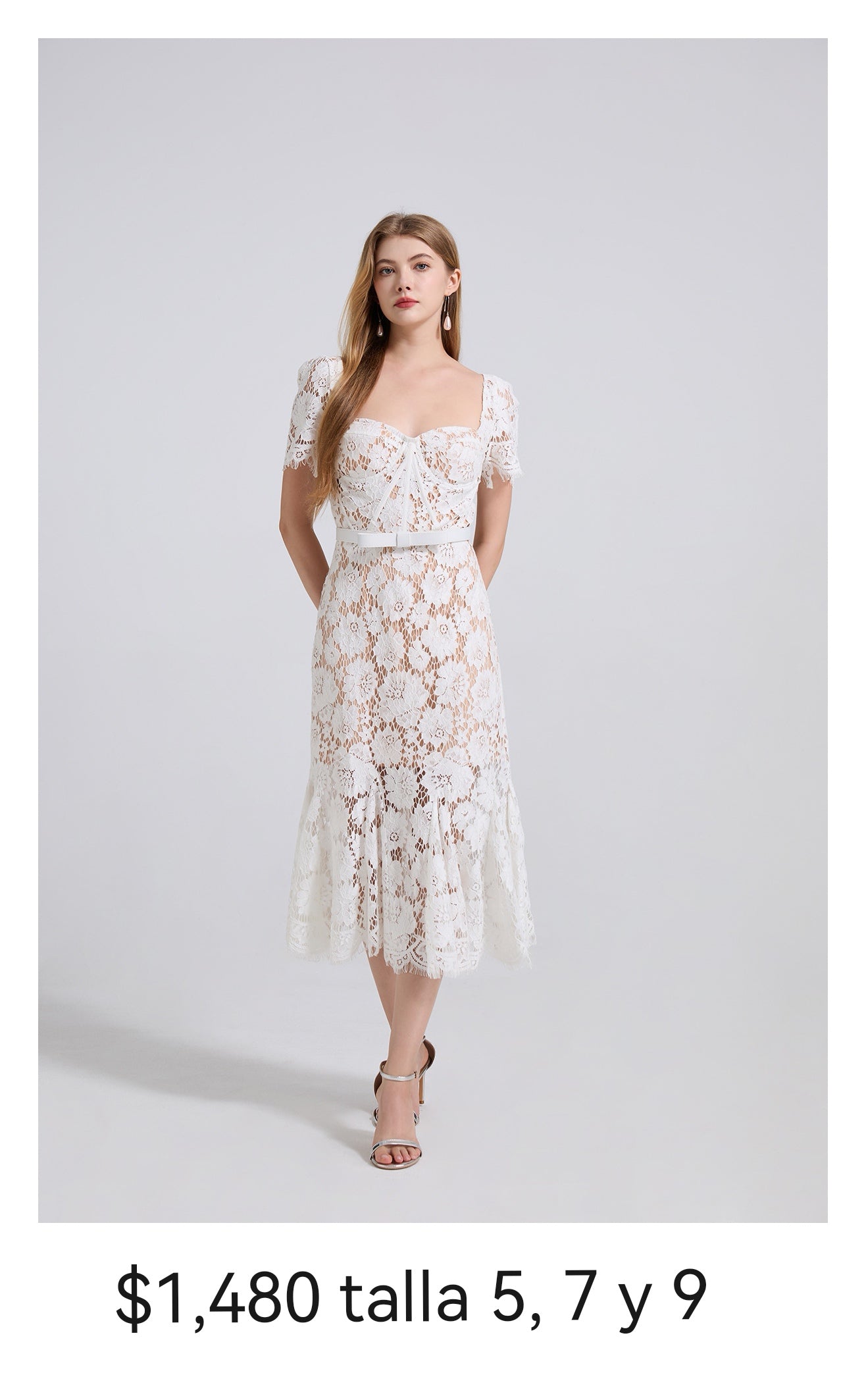 Vestido gipiur midi blanco nude