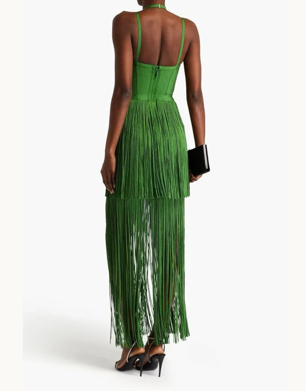 Vestido bandage verde flecos