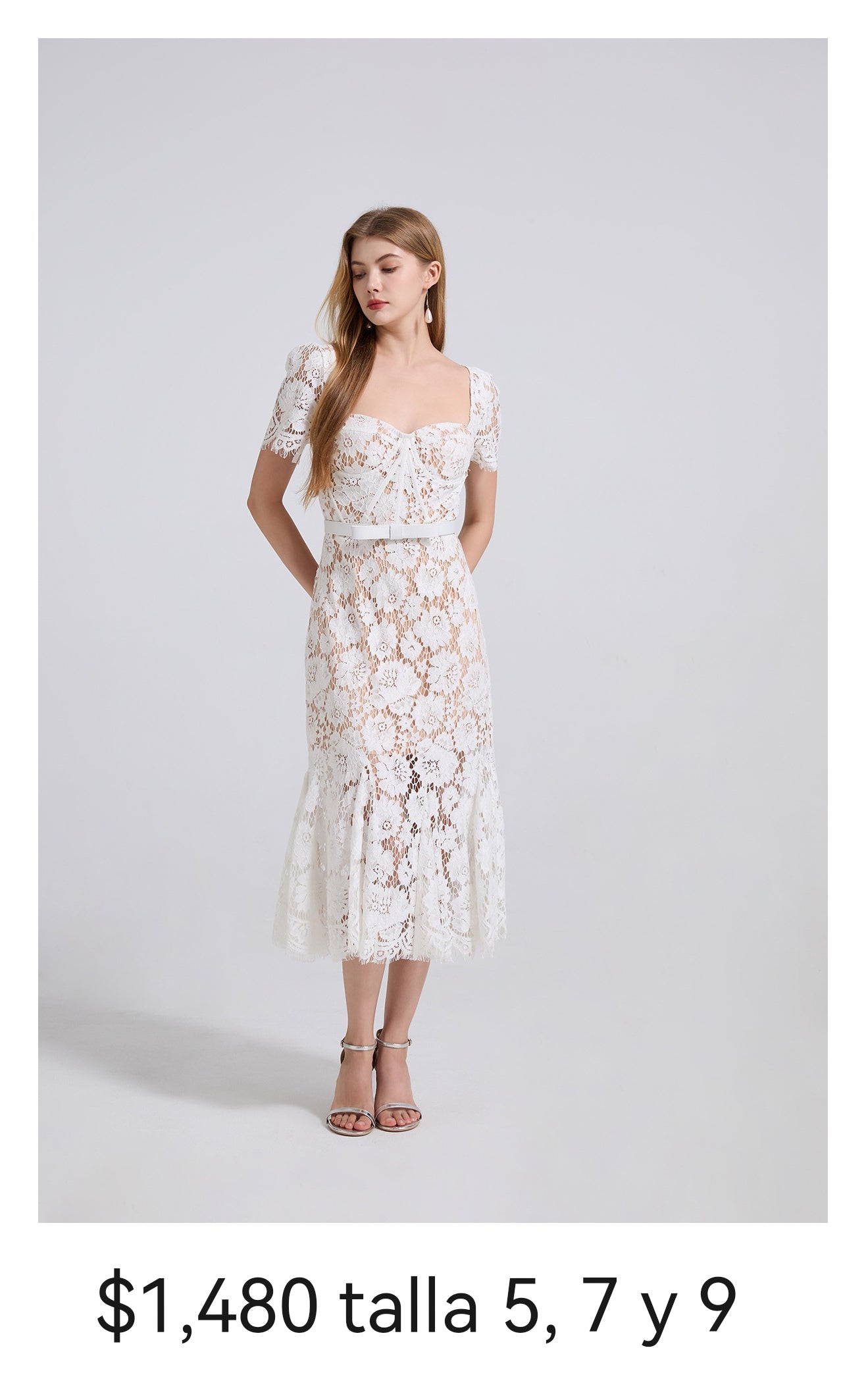 Vestido gipiur midi blanco nude