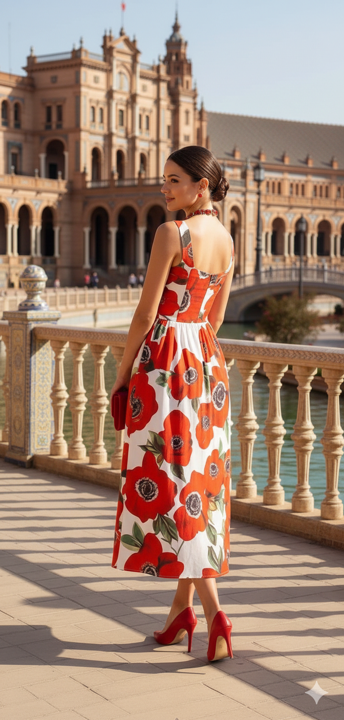 Vestido flores rojas con blanco