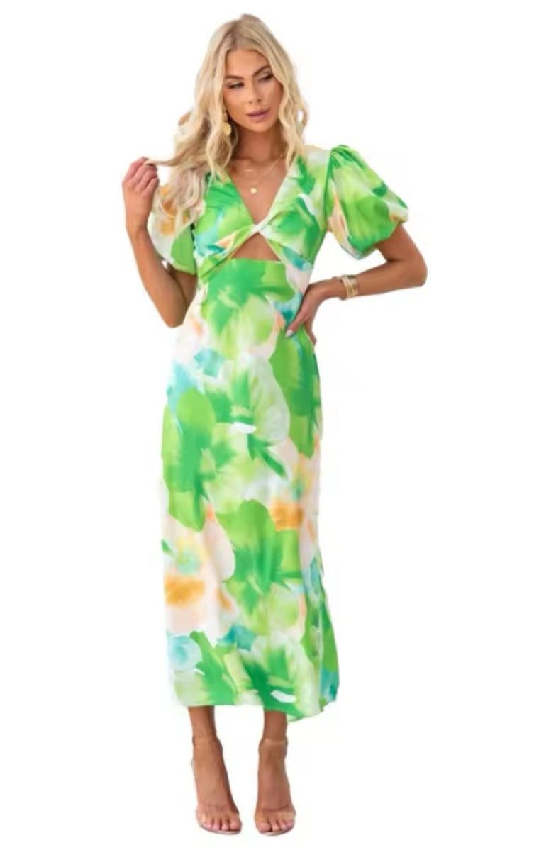 Vestido verde limón midi