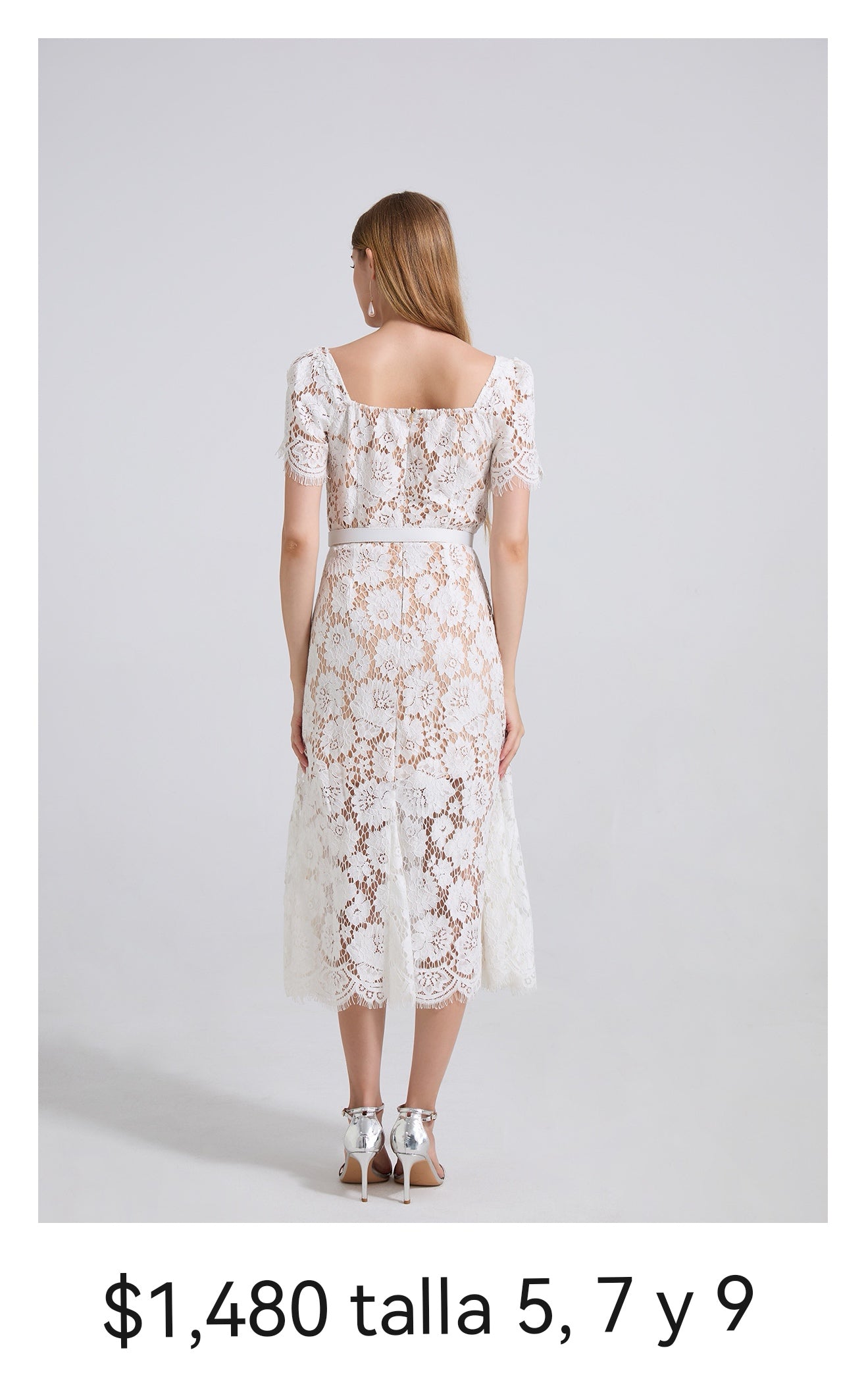 Vestido gipiur midi blanco nude