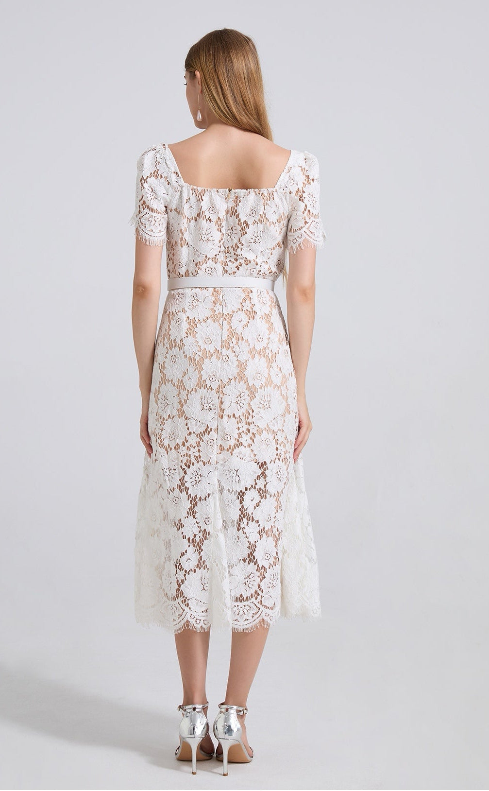 Vestido gipiur midi blanco nude
