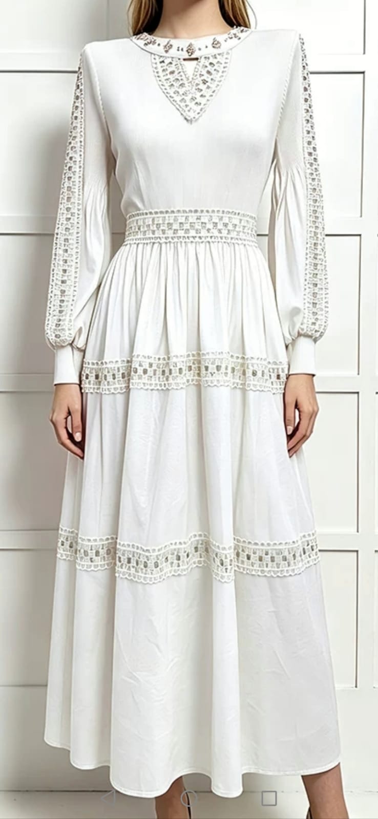 Vestido blanco midi manga larga