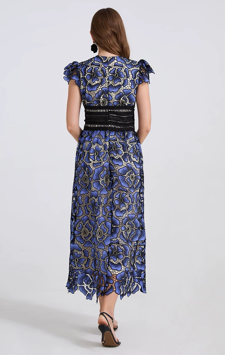 Vestido encaje azul rey negro