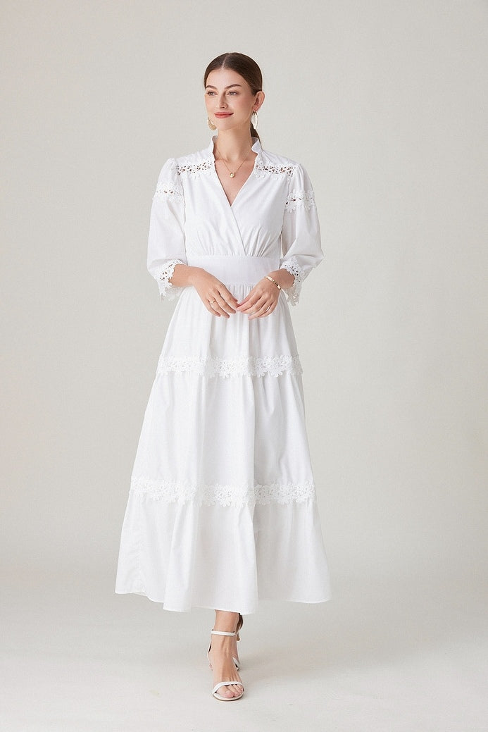 Vestido blanco midi cuello v
