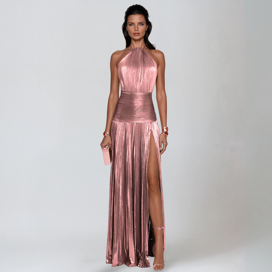 Vestido palo de rosa metalico