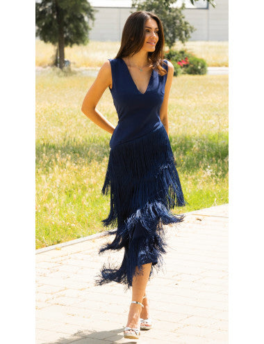 Vestido fleco azul plumbago