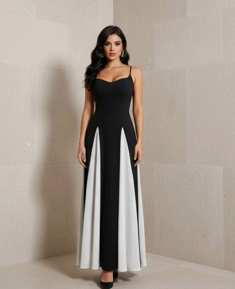 Vestido negro con blanco tirantes