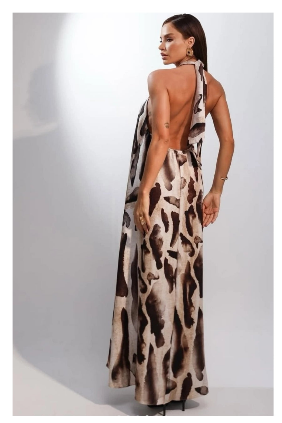 Vestido animal print halter largo